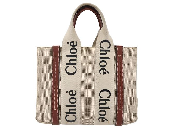 Chloé Woody La Tote Bag Canvas Leder Beige Braun Auth ka1346 - Ansicht 13