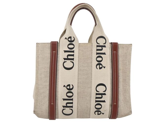 Chloé Woody La Tote Bag Canvas Leder Beige Braun Auth ka1346 - Ansicht 2