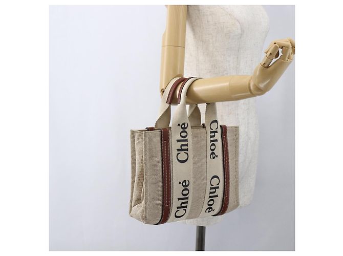 Chloé Woody La Tote Bag Canvas Leder Beige Braun Auth ka1346 - Ansicht 20