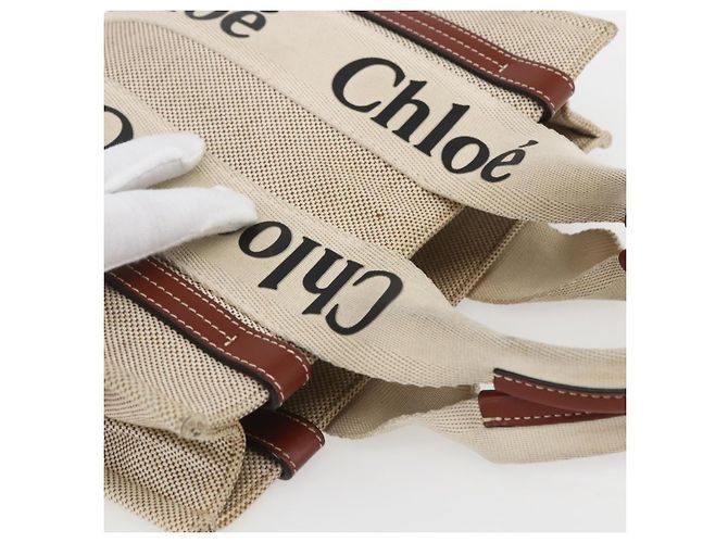 Chloé Woody La Tote Bag Canvas Leder Beige Braun Auth ka1346 - Ansicht 6