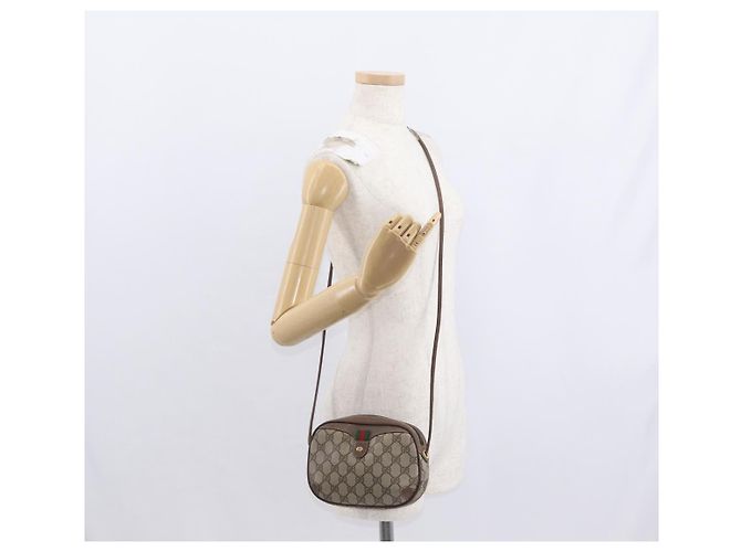 Borsa Sherry Line GG Supreme Web di GUCCI in PVC beige e oro 156 02 066 Auth BA9285 D'oro - vista 21