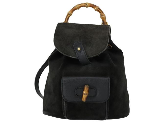 Zaino in Pelle Gucci Bamboo Nero Oro 003 2058 0030 Auth 156416 - vista 13