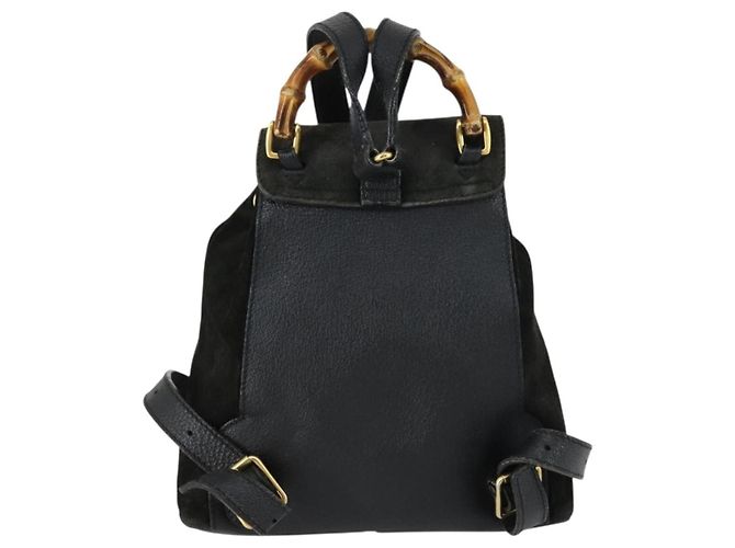 Zaino in Pelle Gucci Bamboo Nero Oro 003 2058 0030 Auth 156416 - vista 2
