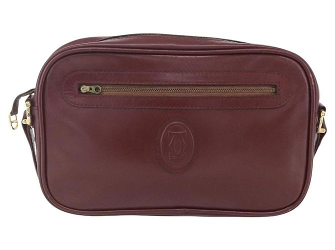 Cartier Borsa a Spalla Must Line in Pelle Bordeaux Oro Auth am10220 D'oro Bordò - vista 13