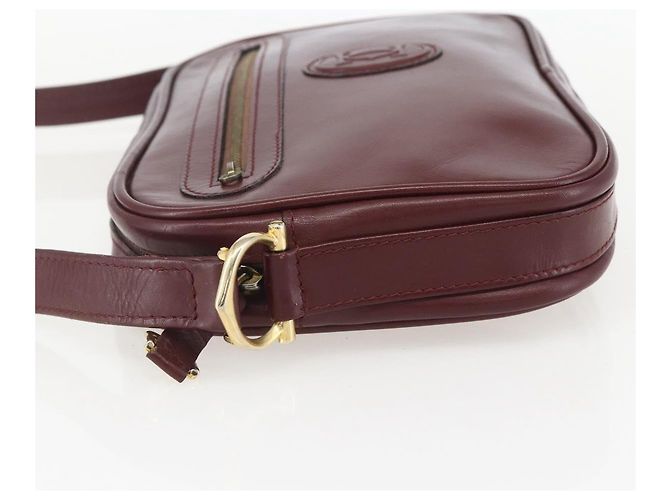 Cartier Borsa a Spalla Must Line in Pelle Bordeaux Oro Auth am10220 D'oro Bordò - vista 3