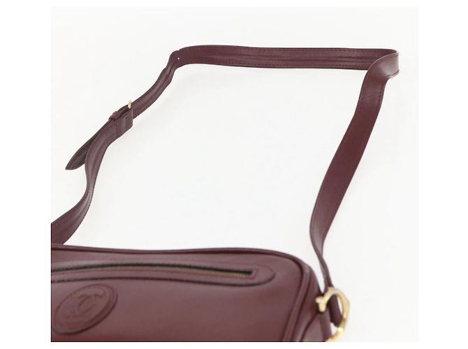Cartier Borsa a Spalla Must Line in Pelle Bordeaux Oro Auth am10220 D'oro Bordò - vista 8