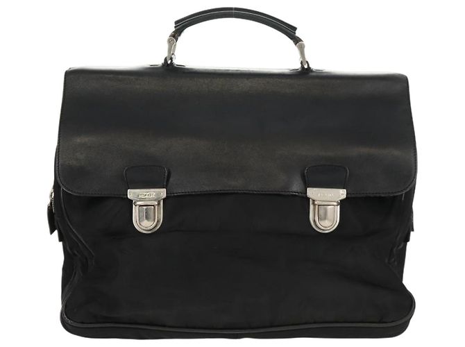 PRADA Borsa a mano in nylon pelle nera argento autentica bs32080 Nero - vista 13