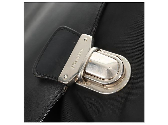 PRADA Borsa a mano in nylon pelle nera argento autentica bs32080 Nero - vista 20