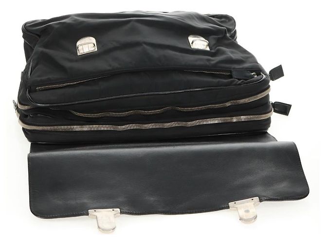 PRADA Borsa a mano in nylon pelle nera argento autentica bs32080 Nero - vista 21
