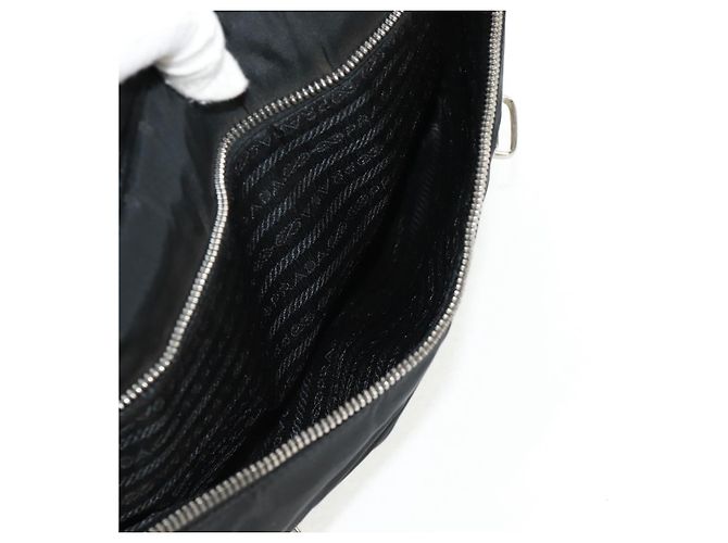 PRADA Borsa a mano in nylon pelle nera argento autentica bs32080 Nero - vista 23