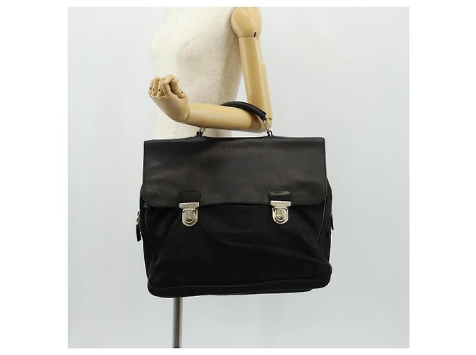 PRADA Borsa a mano in nylon pelle nera argento autentica bs32080 Nero - vista 32