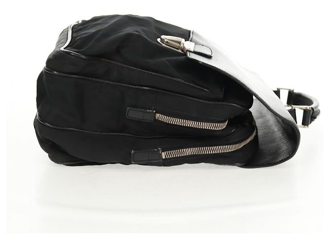PRADA Borsa a mano in nylon pelle nera argento autentica bs32080 Nero - vista 5