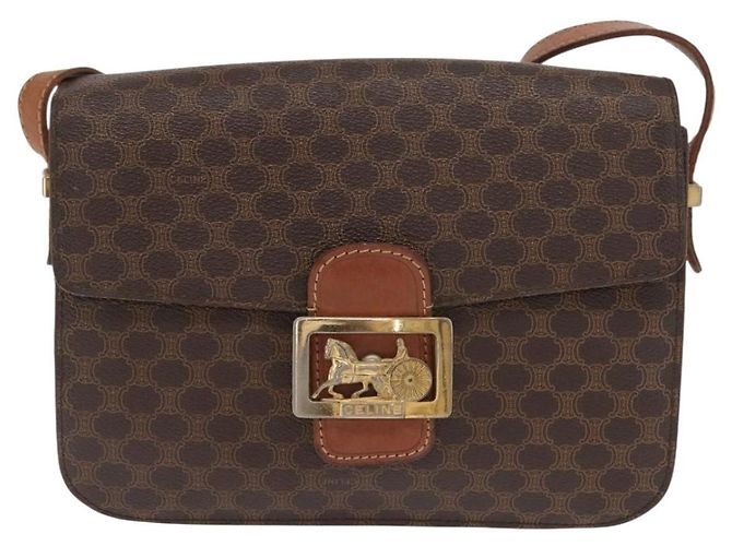 Céline Borsa in tela Macadam Celine con motivo carrozza in pelle PVC marrone e oro Auth 159345 D'oro - vista 13