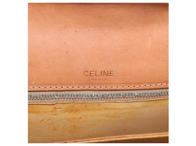 Céline Borsa in tela Macadam Celine con motivo carrozza in pelle PVC marrone e oro Auth 159345 D'oro - vista 19