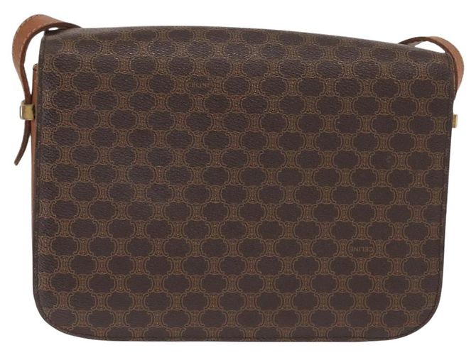Céline Borsa in tela Macadam Celine con motivo carrozza in pelle PVC marrone e oro Auth 159345 D'oro - vista 2