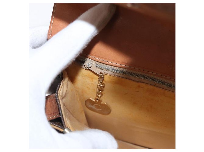 Céline Borsa in tela Macadam Celine con motivo carrozza in pelle PVC marrone e oro Auth 159345 D'oro - vista 23