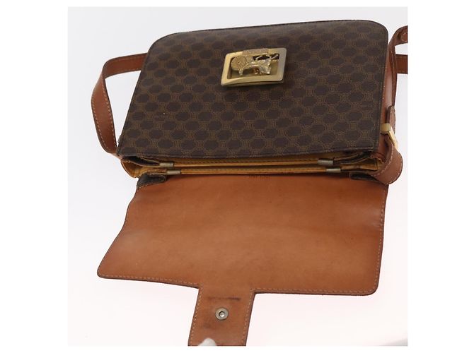 Céline Borsa in tela Macadam Celine con motivo carrozza in pelle PVC marrone e oro Auth 159345 D'oro - vista 9