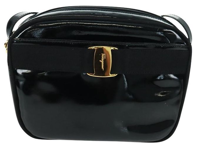 Borsa a spalla Salvatore Ferragamo in pelle verniciata nera e oro Auth ka1226 Nero D'oro - vista 13