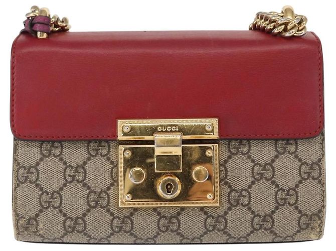 Gucci Borsa a Spalla GG Supreme Chain in PVC Beige Oro 409487 Auth gh1509 D'oro - vista 13