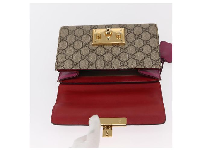 Gucci Borsa a Spalla GG Supreme Chain in PVC Beige Oro 409487 Auth gh1509 D'oro - vista 18