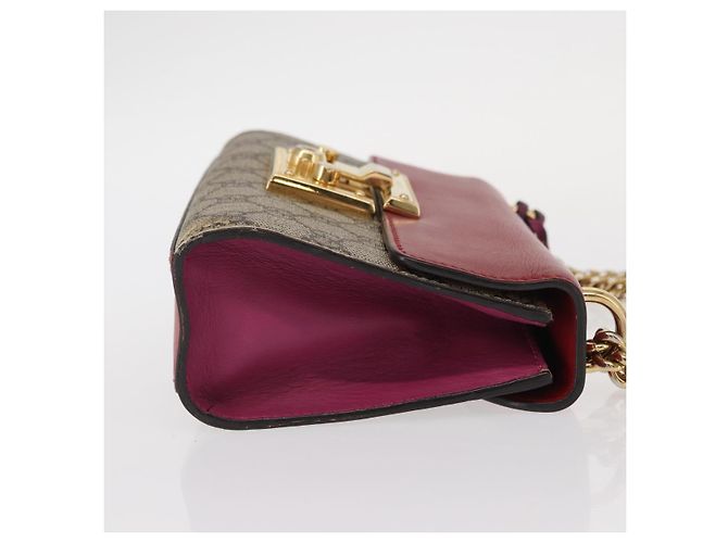 Gucci Borsa a Spalla GG Supreme Chain in PVC Beige Oro 409487 Auth gh1509 D'oro - vista 3