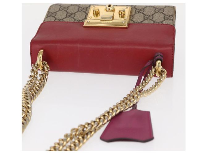 Gucci Borsa a Spalla GG Supreme Chain in PVC Beige Oro 409487 Auth gh1509 D'oro - vista 6