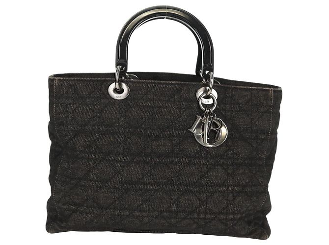 Christian Dior Borsa Lady Dior Canage in denim nero e argento Auth 160182 - vista 13