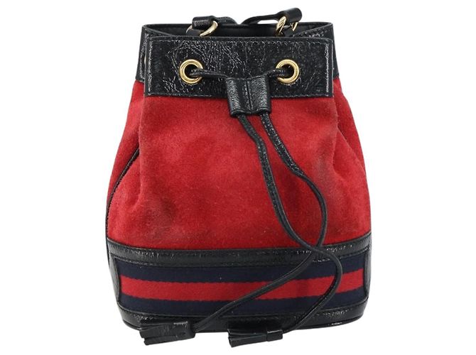 Borsa a Spalla Gucci Sherry Line Camoscio Rosso Oro Blu Navy 550620 Auth 159356 D'oro - vista 13