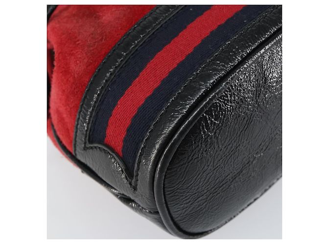 Borsa a Spalla Gucci Sherry Line Camoscio Rosso Oro Blu Navy 550620 Auth 159356 D'oro - vista 14