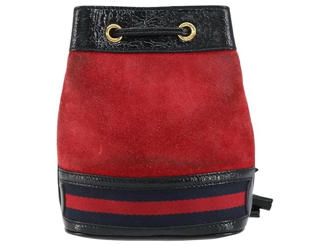 Borsa a Spalla Gucci Sherry Line Camoscio Rosso Oro Blu Navy 550620 Auth 159356 D'oro - vista 2