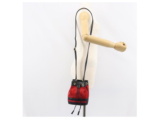 Borsa a Spalla Gucci Sherry Line Camoscio Rosso Oro Blu Navy 550620 Auth 159356 D'oro - vista 21