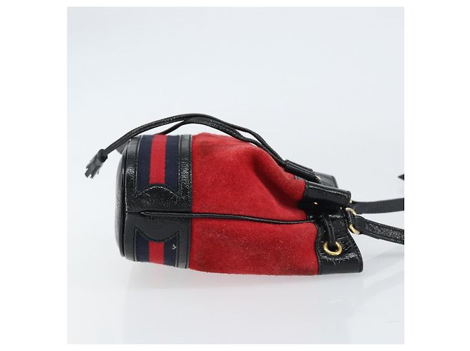 Borsa a Spalla Gucci Sherry Line Camoscio Rosso Oro Blu Navy 550620 Auth 159356 D'oro - vista 3