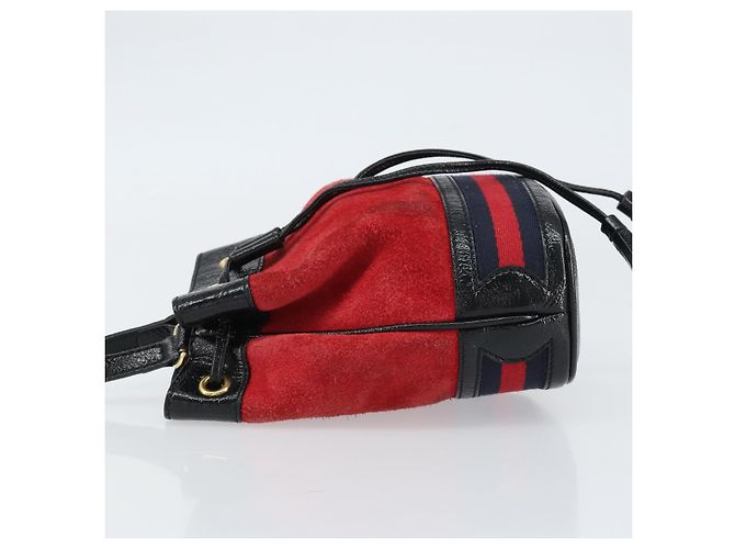 Borsa a Spalla Gucci Sherry Line Camoscio Rosso Oro Blu Navy 550620 Auth 159356 D'oro - vista 4