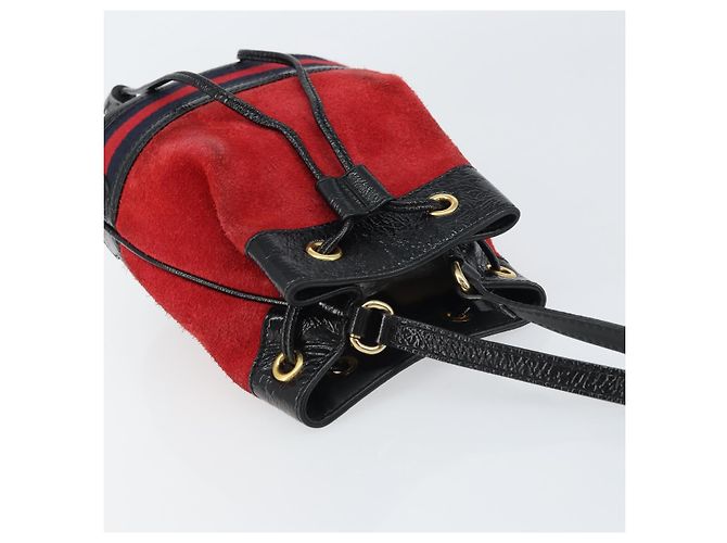 Borsa a Spalla Gucci Sherry Line Camoscio Rosso Oro Blu Navy 550620 Auth 159356 D'oro - vista 6