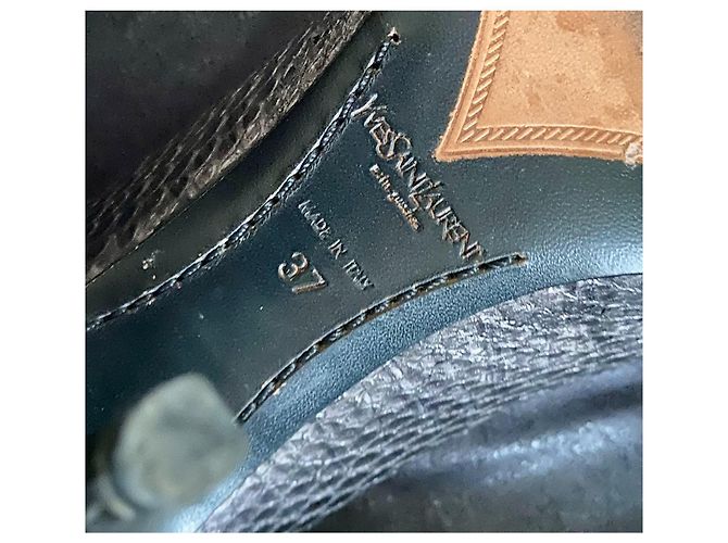 Yves Saint Laurent Seltene YSL Rive Gauche – Echtes Python-High Heels – Grau / Metallischer Lila Reflex – Größe 37 Anthrazitgrau - Ansicht 5