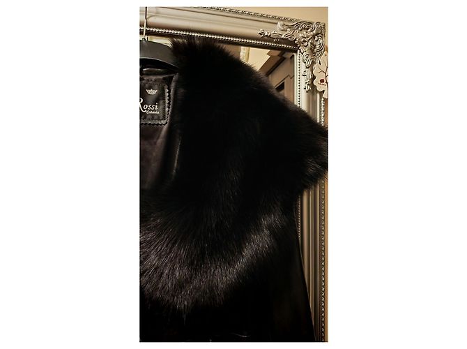 Autre Marque Abrigo largo de cuero negro Lucia Rossi con cuello de piel - vista 5