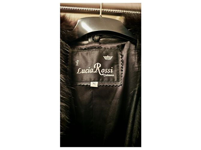 Autre Marque Abrigo largo de cuero negro Lucia Rossi con cuello de piel - vista 6