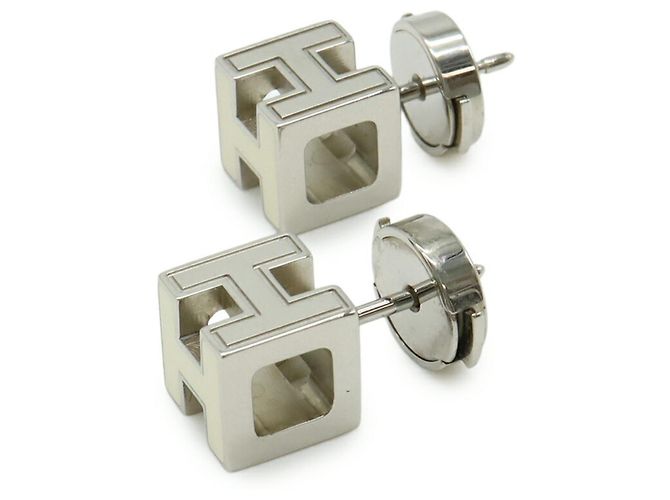 Hermès Carge d'Ache H Cube Ohrringe Silber Roh - Ansicht 3
