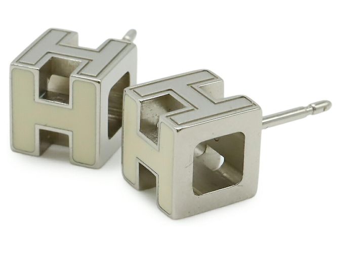 Hermès Carge d'Ache H Cube Ohrringe Silber Roh - Ansicht 5