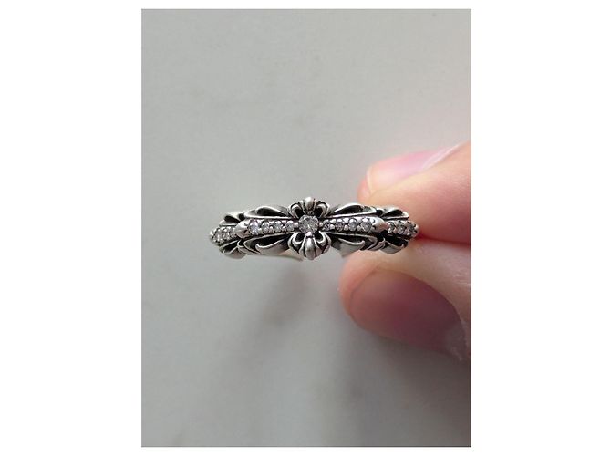 Anello Baby Floral Chrome Hearts con diamanti pavé Silver hardware - vista 3
