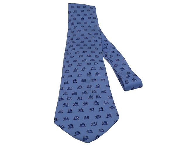 Cravatta in seta blu con stampa di gufo Hermès - vista 3