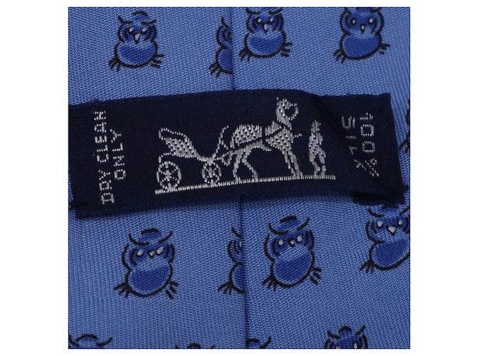 Cravatta in seta blu con stampa di gufo Hermès - vista 4