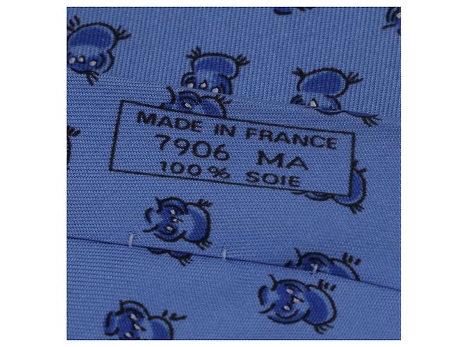 Cravatta in seta blu con stampa di gufo Hermès - vista 5