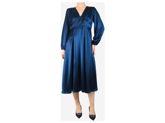 Autre Marque Vestido midi de satén azul - talla UK 12 - vista 3