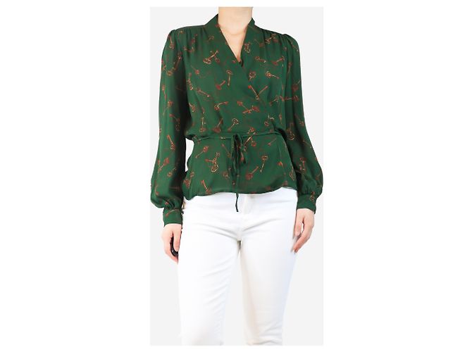 L'Agence Top in seta stampato con chiave verde - taglia S - vista 3