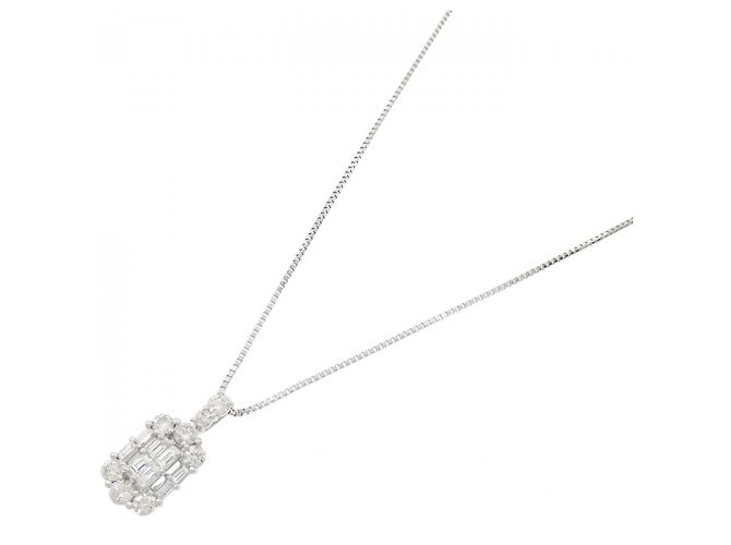 Autre Marque Platin-Diamant-Halskette Silber - Ansicht 2