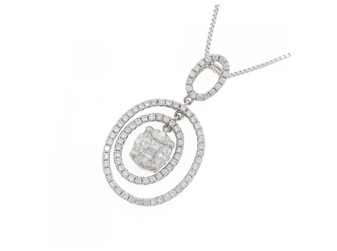Autre Marque Au750 White Gold Diamond Necklace Silvery - view 3