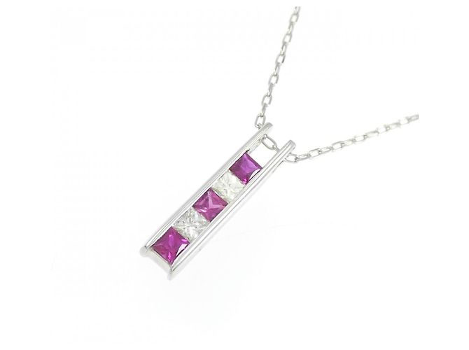 Autre Marque Collana in platino con rubino 0.35CT e diamanti 0.20CT Rosso - vista 3