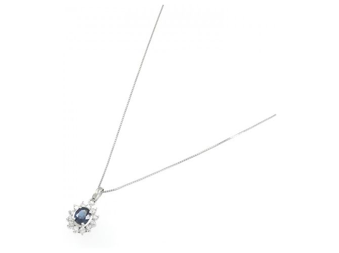 Autre Marque Collana in Zaffiro e Diamante Pt900 Pt850 Argento - vista 2