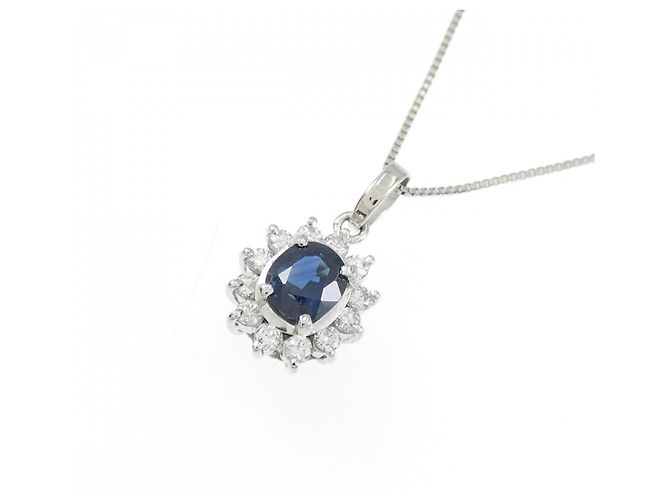 Autre Marque Collana in Zaffiro e Diamante Pt900 Pt850 Argento - vista 3